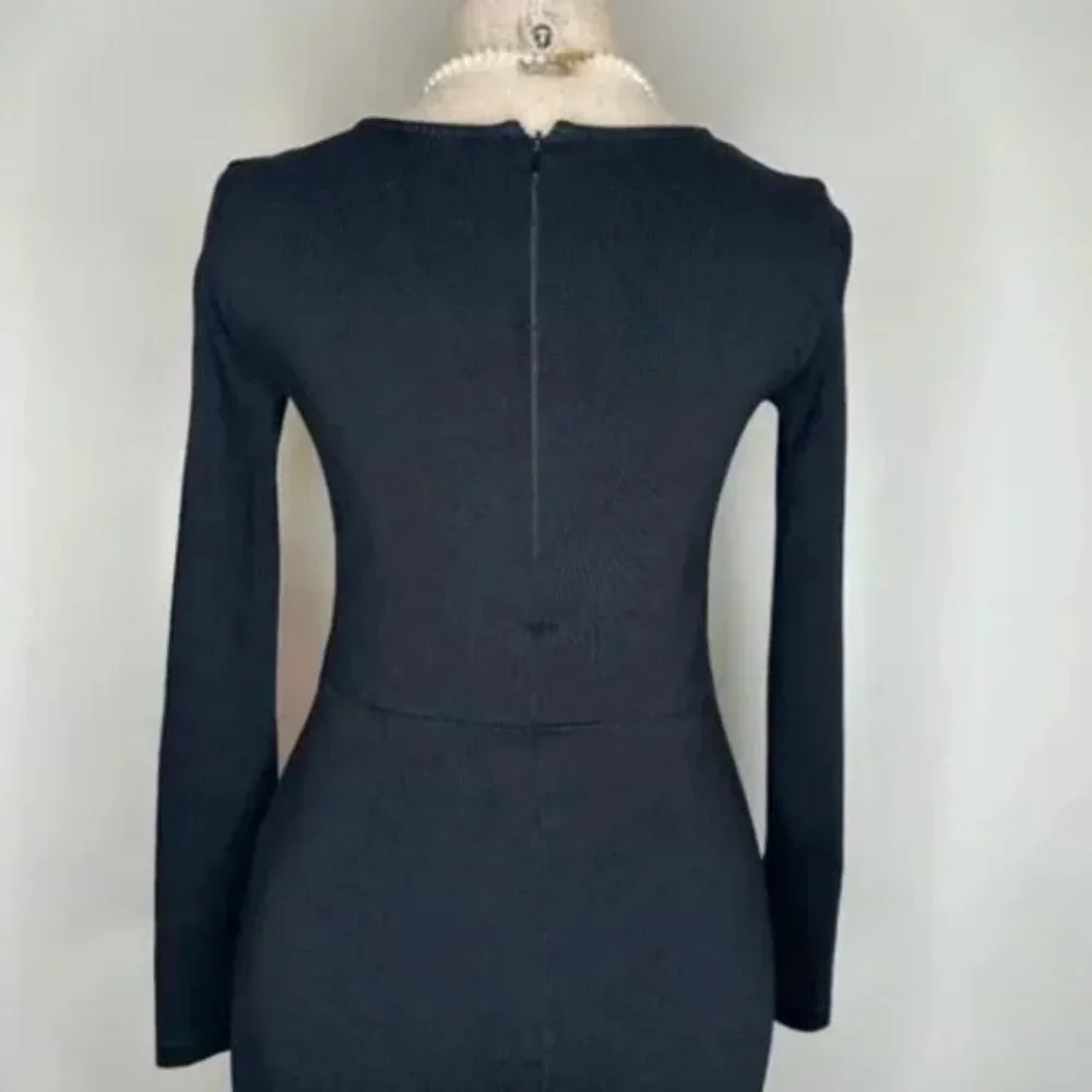 J. Crew Women's Black Knit Sheath Long Sleeve Preppy Classic Dress Style H8329